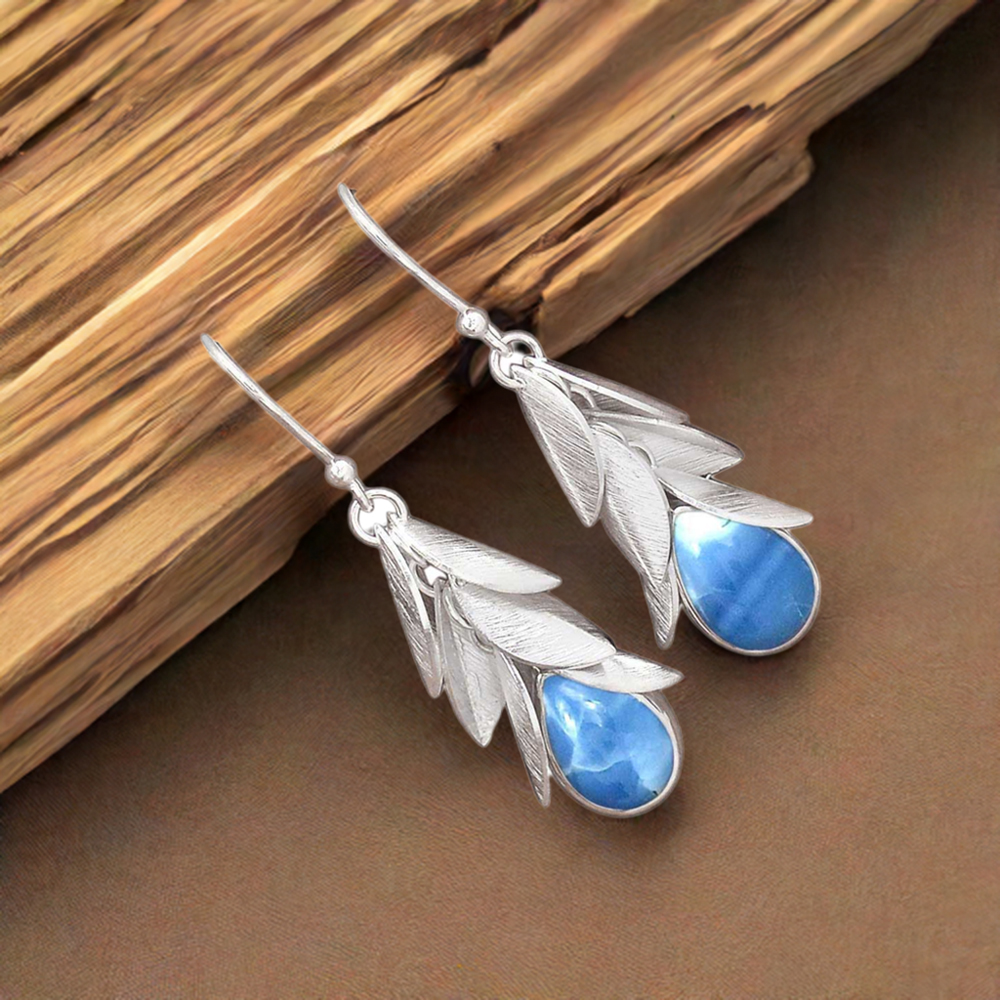 925 Sterling Silver Earrings In Blue Lace Agate Gemstone Jewelry 925SE3022