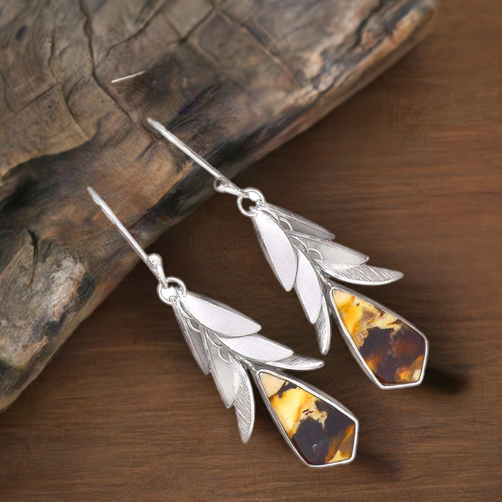 925 Sterling Silver Handmade Earrings In Peanut Wood Jasper Gemstone Jewelry 925SE3025