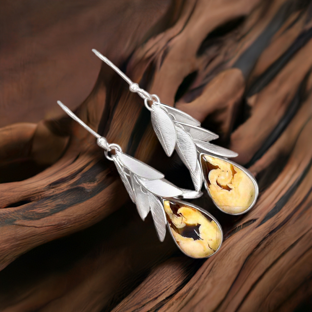 925 Sterling Silver Handmade Earrings In Peanut Wood Jasper Gemstone Jewelry 925SE3026