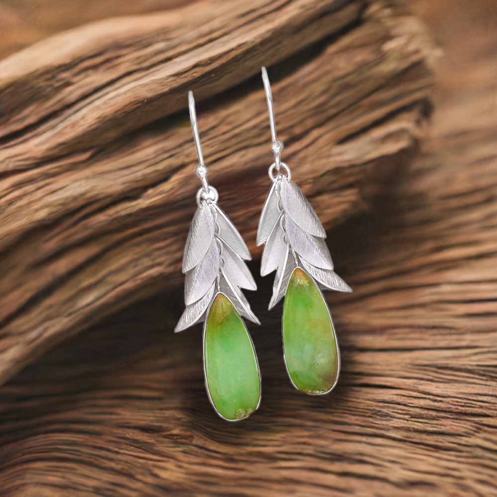 925 Sterling Silver Handmade Earrings In Chrysoprase Gemstone Jewelry 925SE3027