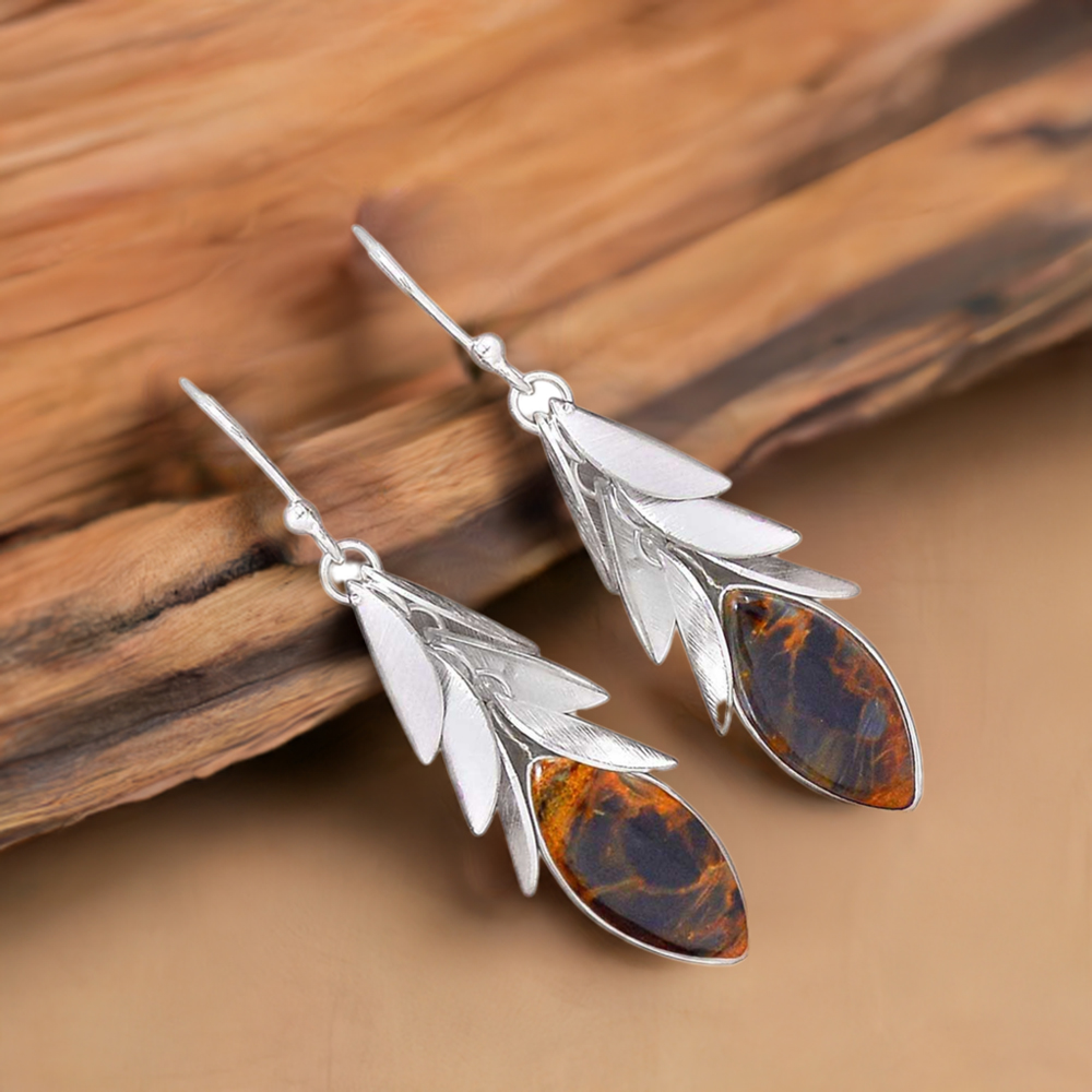 925 Sterling Silver Earrings In Pietersite Gemstone Jewelry 925SE3031