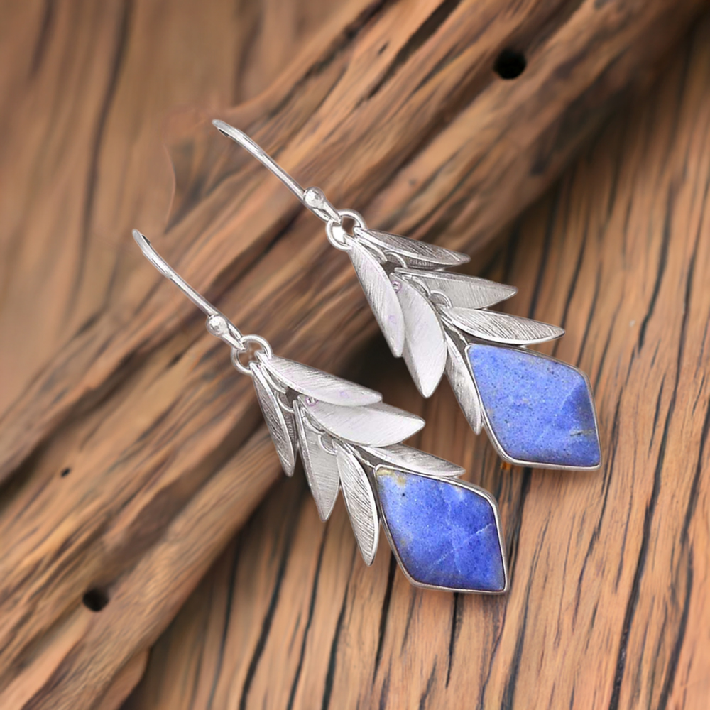 925 Sterling Silver Handmade Earrings In Lapis Gemstone Jewelry 925SE3033