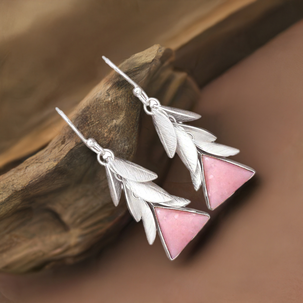 925 Sterling Silver Earrings In Natural Pink Opal Gemstone 925SE3043