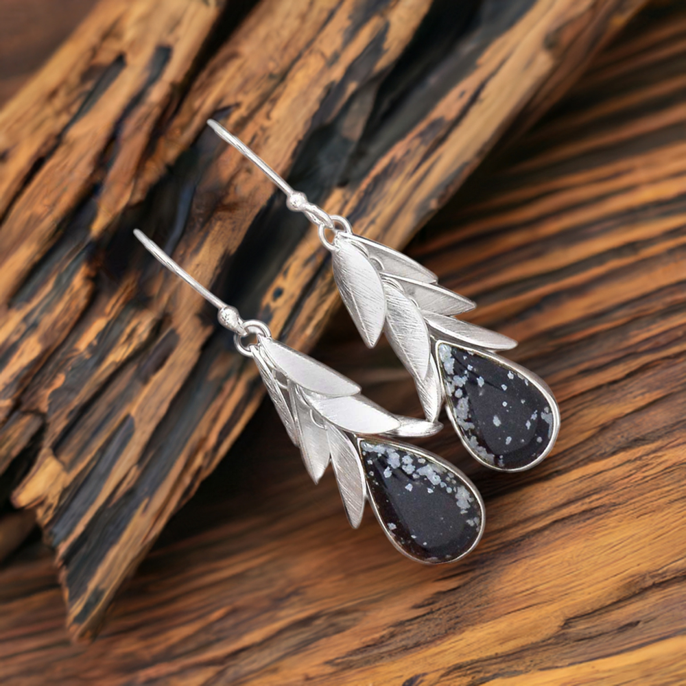 925 Sterling Silver Earrings In Genuine Snow Flax Jasper Gemstone 925SE3045