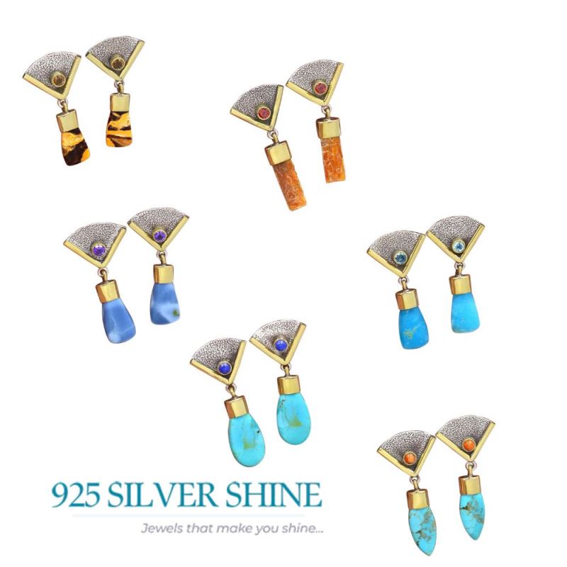 Fine 925 Sterling Silver Earrings In Natural Opal Gemstone 925SE3049_3