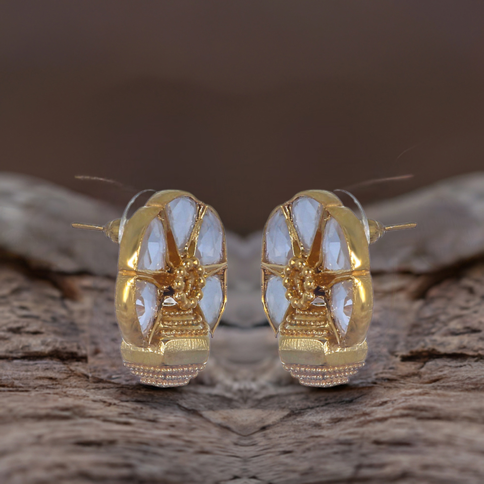 Fine 925 Sterling Silver Gold Plated Earrings In White Topaz Gemstone 925SE305_0