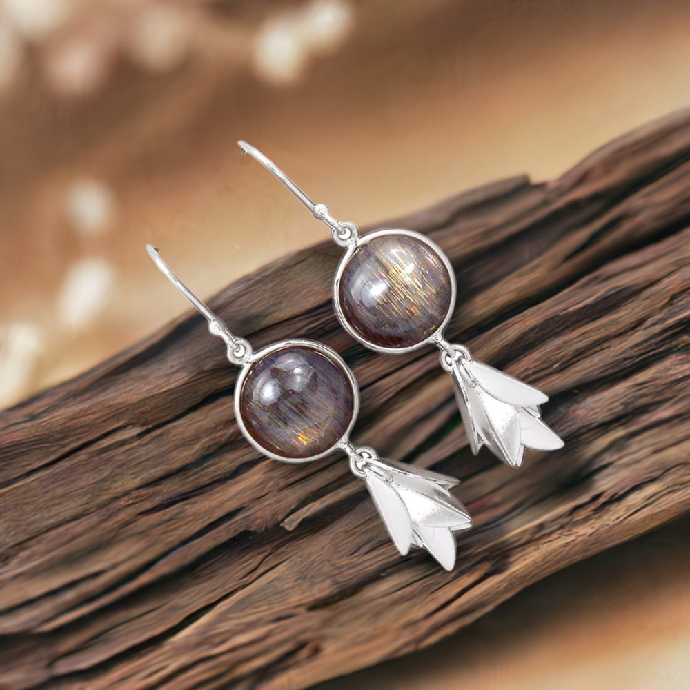 Semi Precious Silver Sheen Gemstone Earrings In Solid 925 Silver 925SE3056