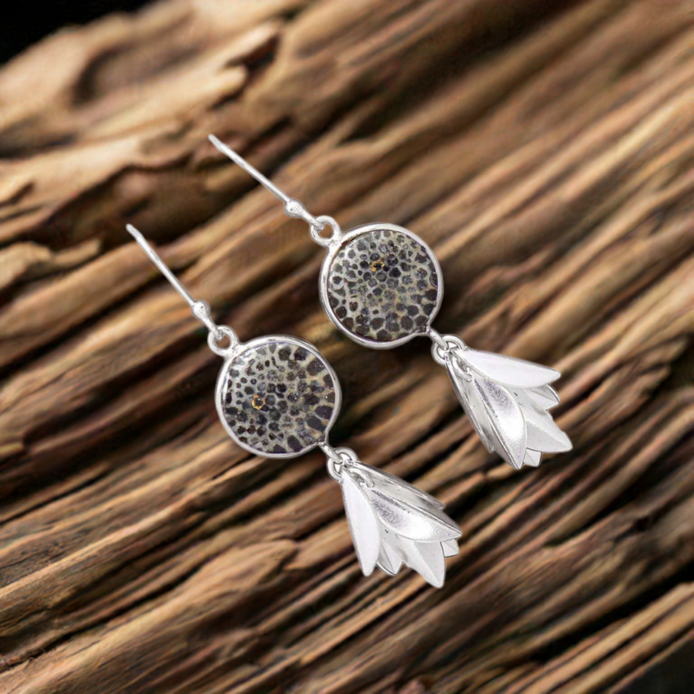 Genuine dinosaur bone Gemstone Earrings In Solid 925 Silver 925SE3057