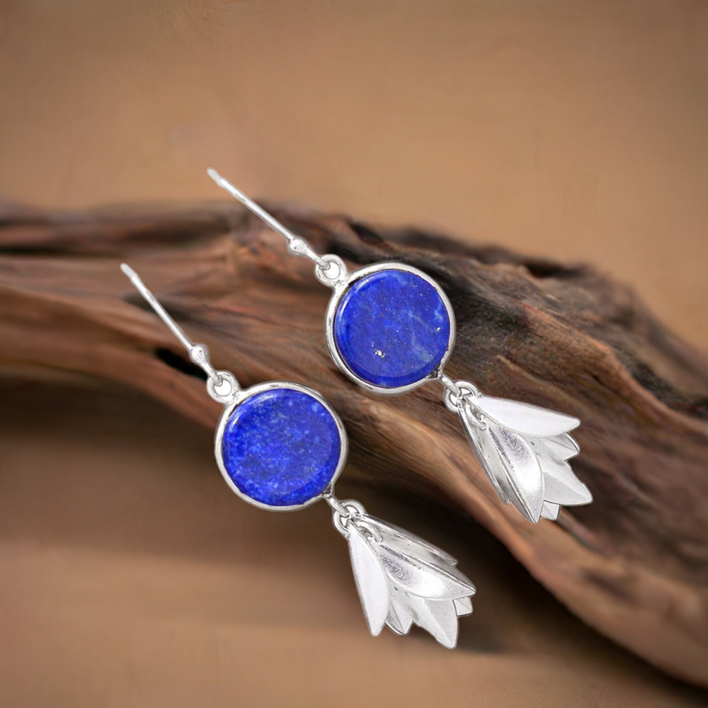 Semi Precious Lapis Gemstone Earrings In Fine 925 Sterling Silver 925SE3059