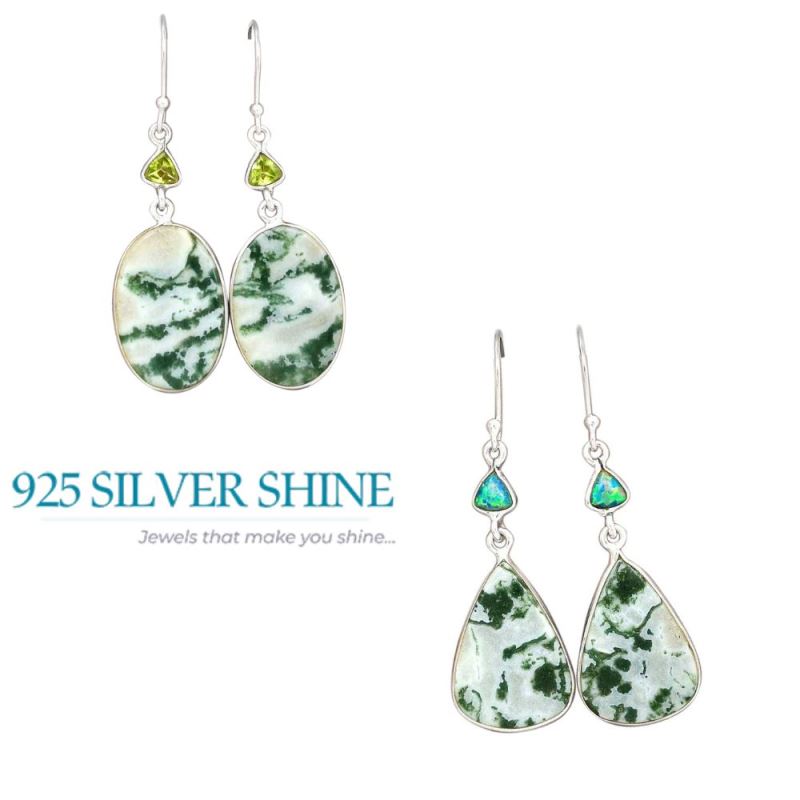 925 Sterling Silver Earrings In Semi Precious Zebra Jasper, Peridot Gemstone 925SE3062_3