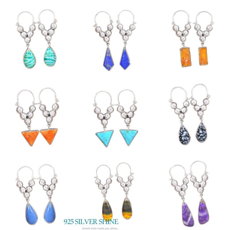 925 Sterling Silver Earrings In Semi Precious Turquoise Gemstone 925SE3065_3