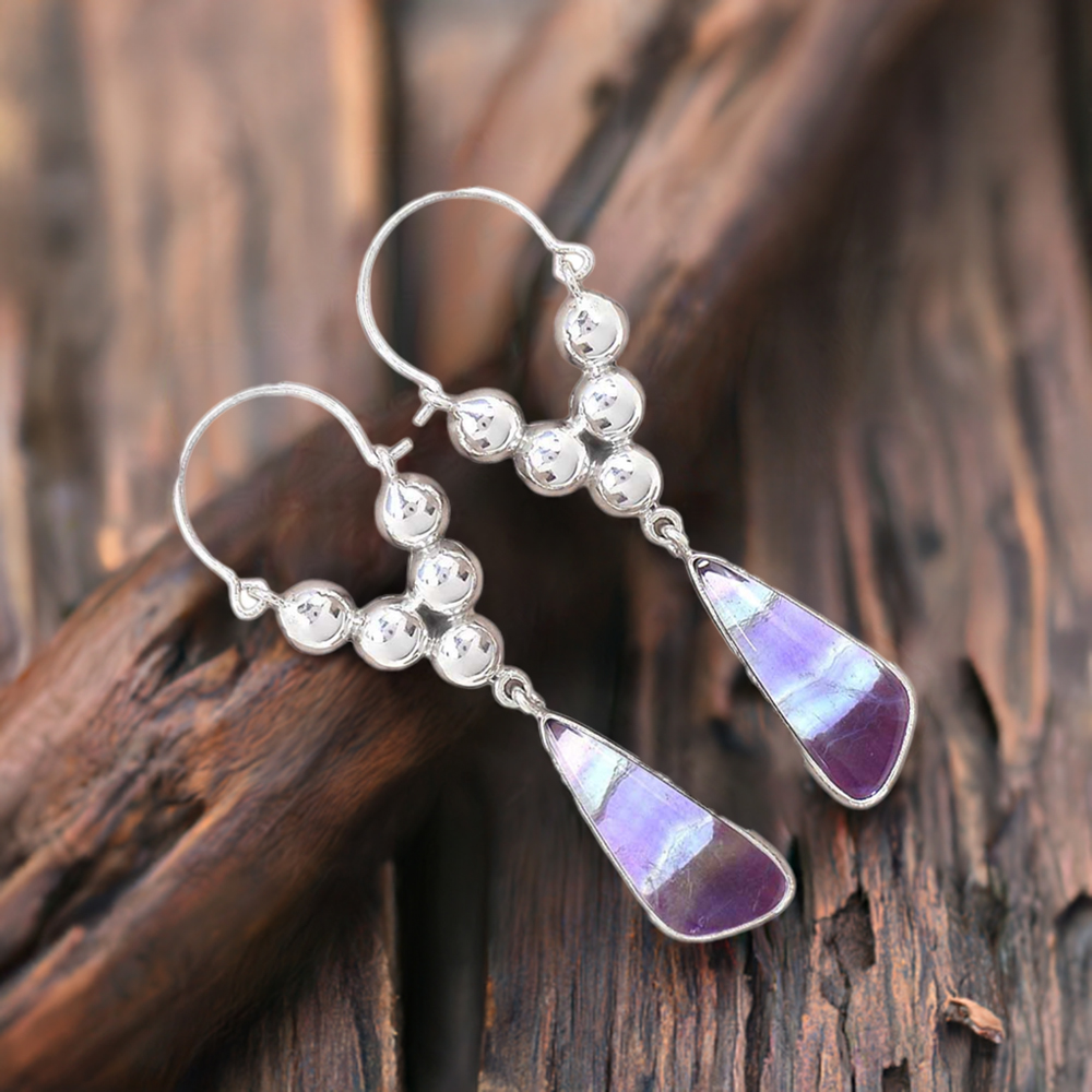 925 Sterling Silver Earrings In Semi Precious Fluorite Gemstone 925SE3068