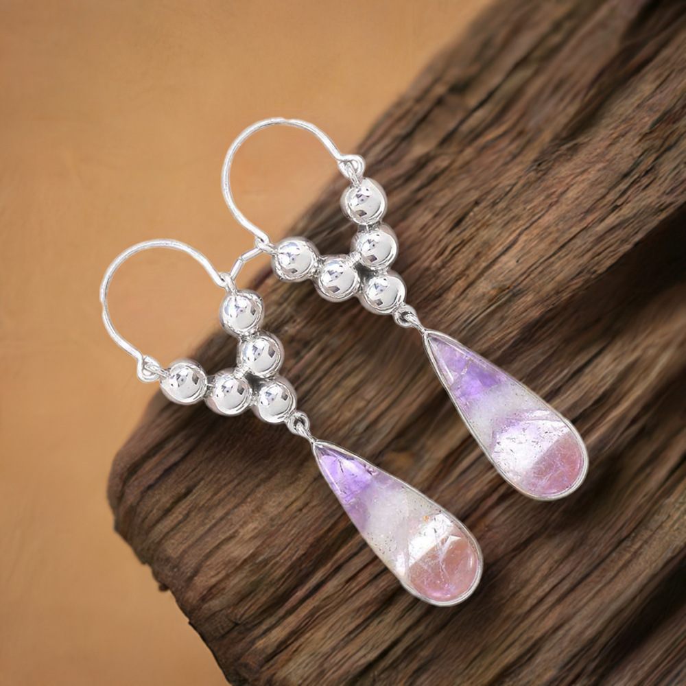 925 Sterling Silver Earrings In Semi Precious Fluorite Gemstone 925SE3071