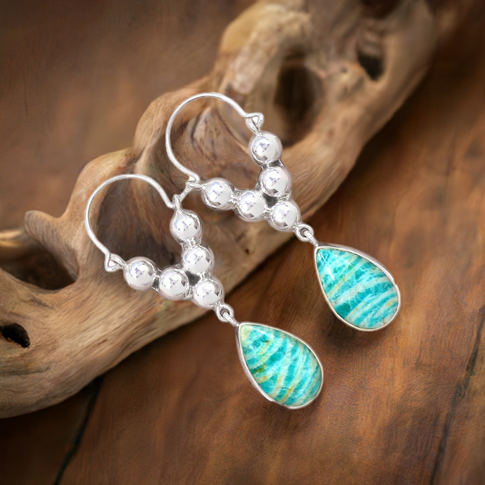925 Sterling Silver Earrings In Natural Amazonite Gemstone 925SE3073
