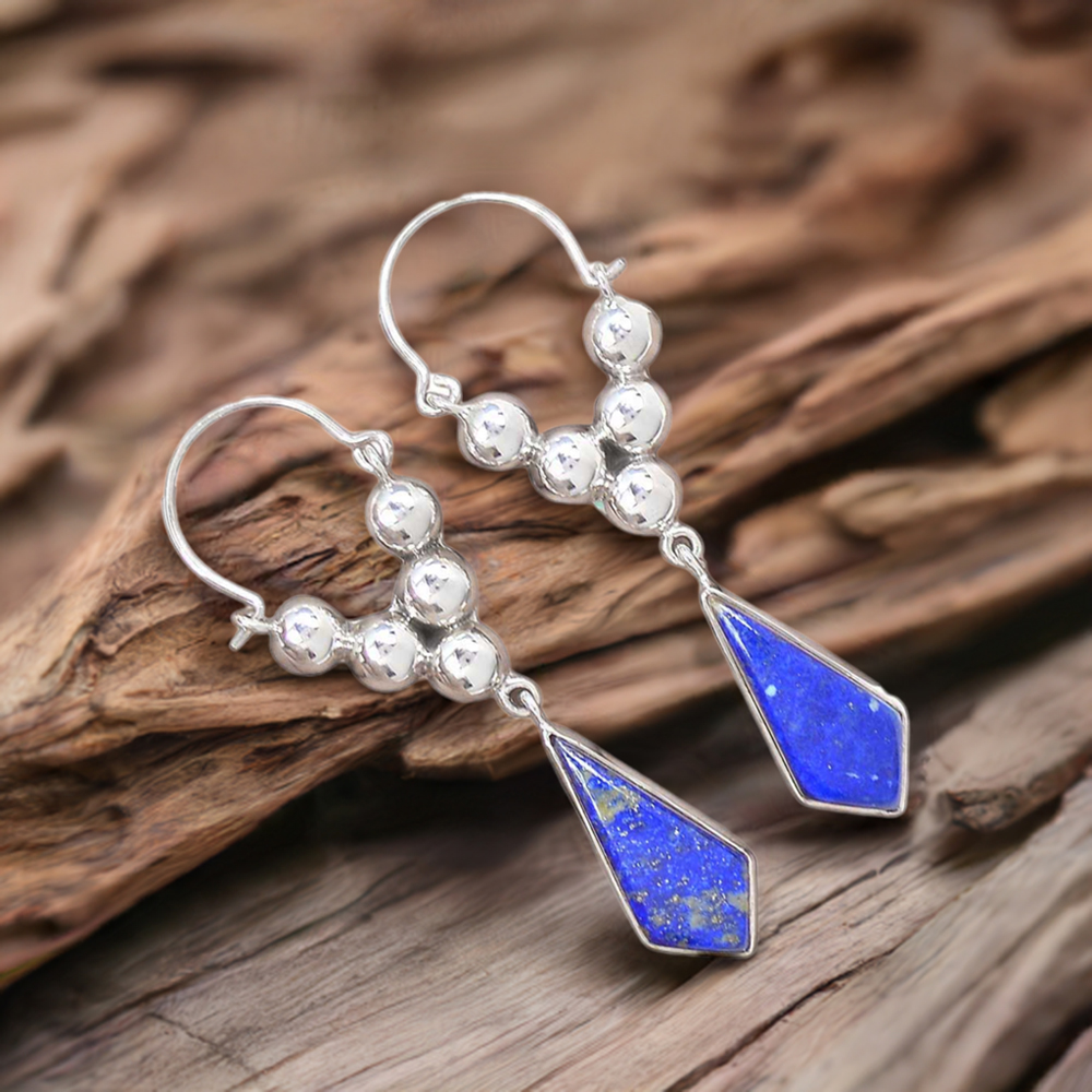 925 Sterling Silver Earrings In Semi Precious Lapis Gemstone 925SE3074