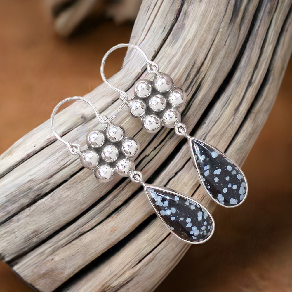 Genuine Snow Flax Gemstone Earrings In 925 Sterling Silver Jewelry 925SE3078