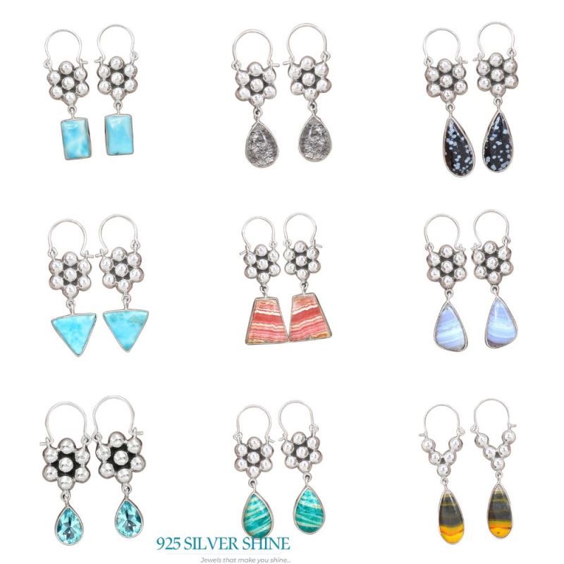 Blue Lace Agate Gemstone Earrings In 925 Sterling Silver Jewelry 925SE3083_3