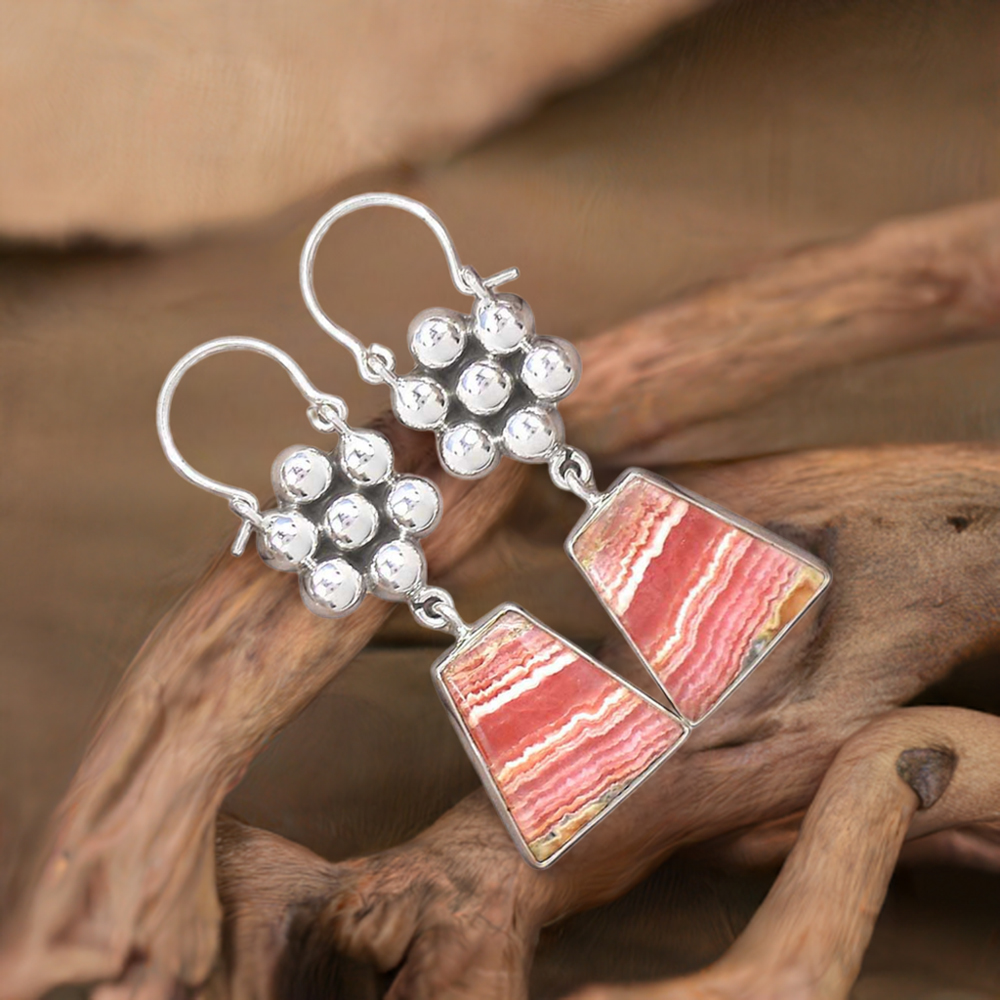 Genuine Rhodochrosite Gemstone Earrings In 925 Sterling Silver Jewelry 925SE3084
