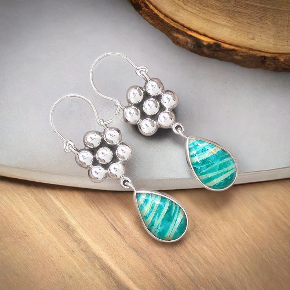 Natural Amazonite Gemstone Earrings In 925 Sterling Silver Jewelry 925SE3085
