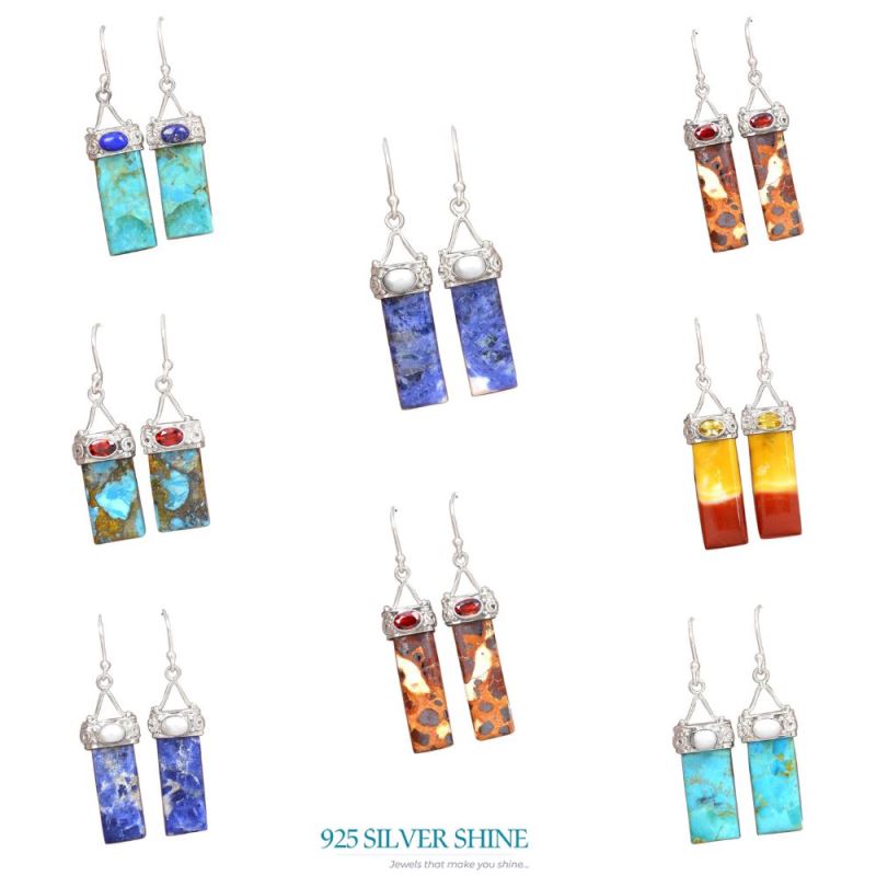 925 Sterling Silver Handmade Earrings In Multi Gemstone Jewelry 925SE3103_3