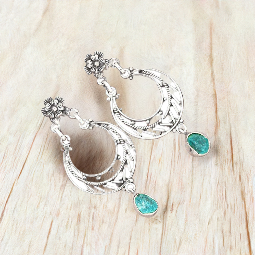 925 Sterling Silver Handmade Earrings In Apatite Gemstone Jewelry 925SE3112