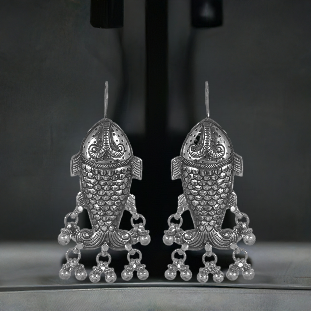 Fish Design Earrings In Solid 925 Silver 925SE312