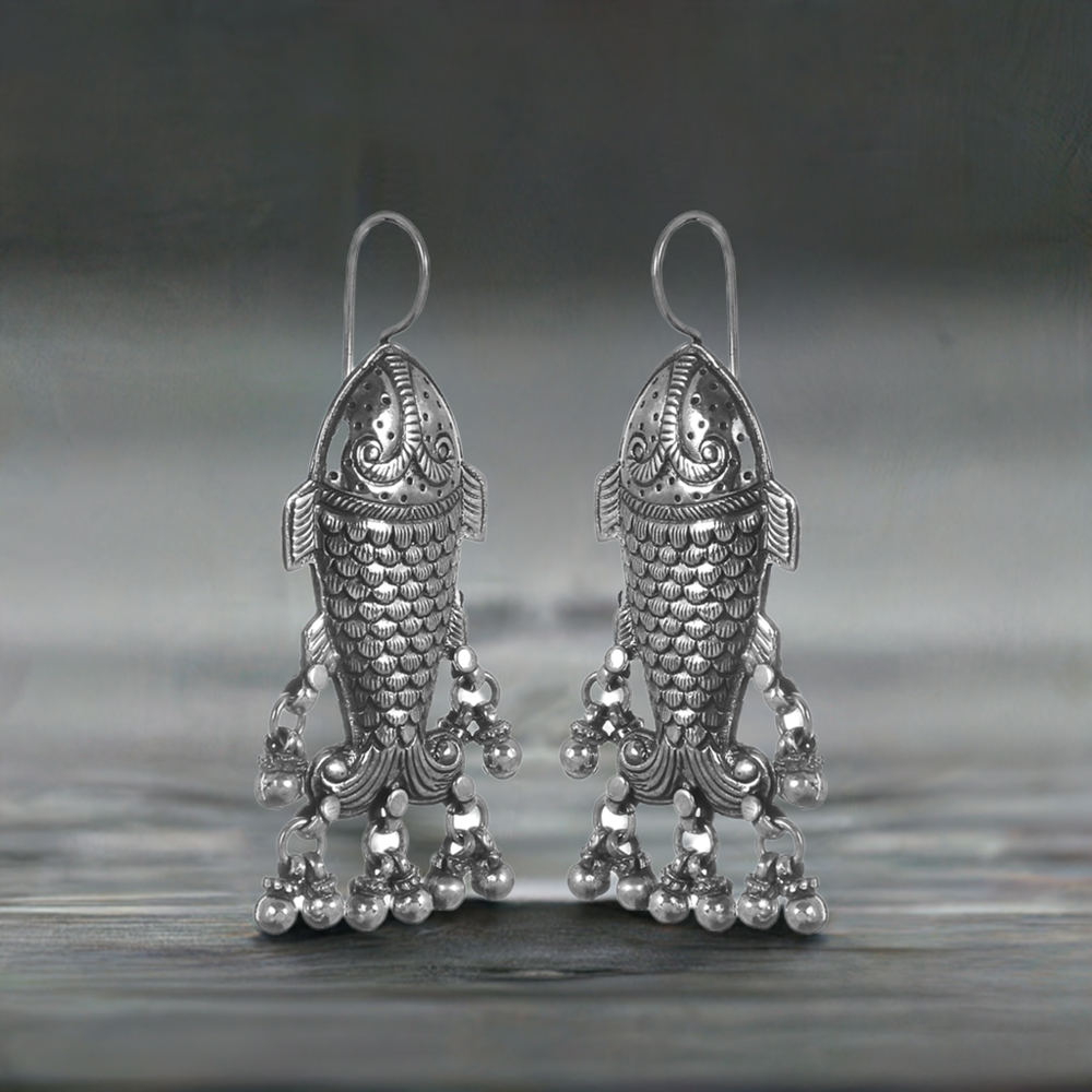 Fish Design Earrings In Solid 925 Silver 925SE312_0
