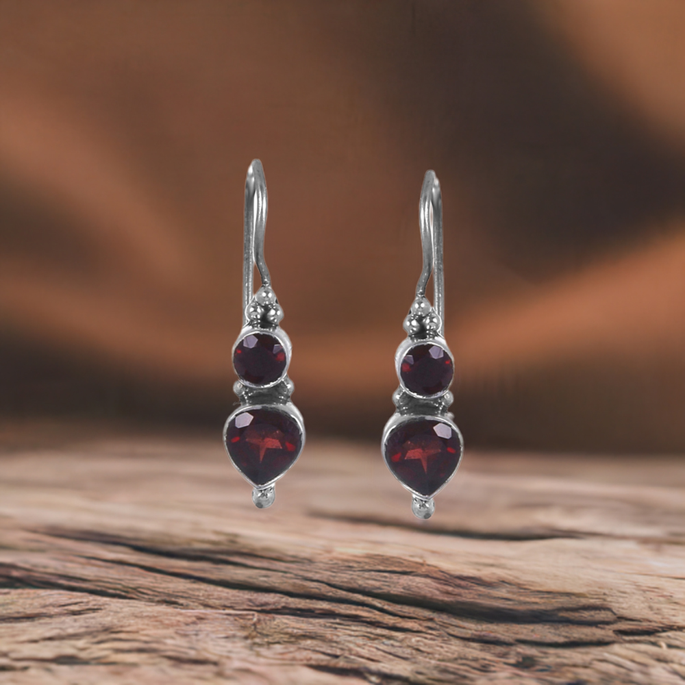 Natural Garnet Gemstone Earrings In Fine 925 Sterling Silver 925SE314