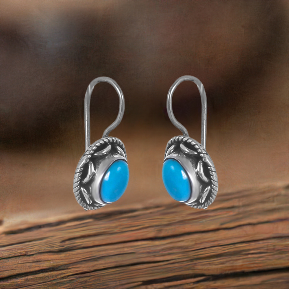 Blue Turquoise Gemstone Earrings In Fine 925 Sterling Silver 925SE315_0