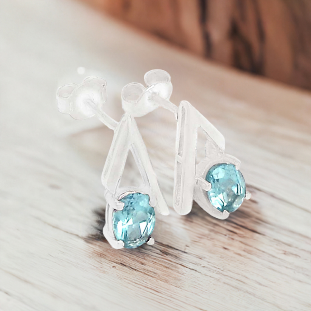 Genuine Blue Topaz Gemstone Earrings In Fine 925 Sterling Silver 925SE316