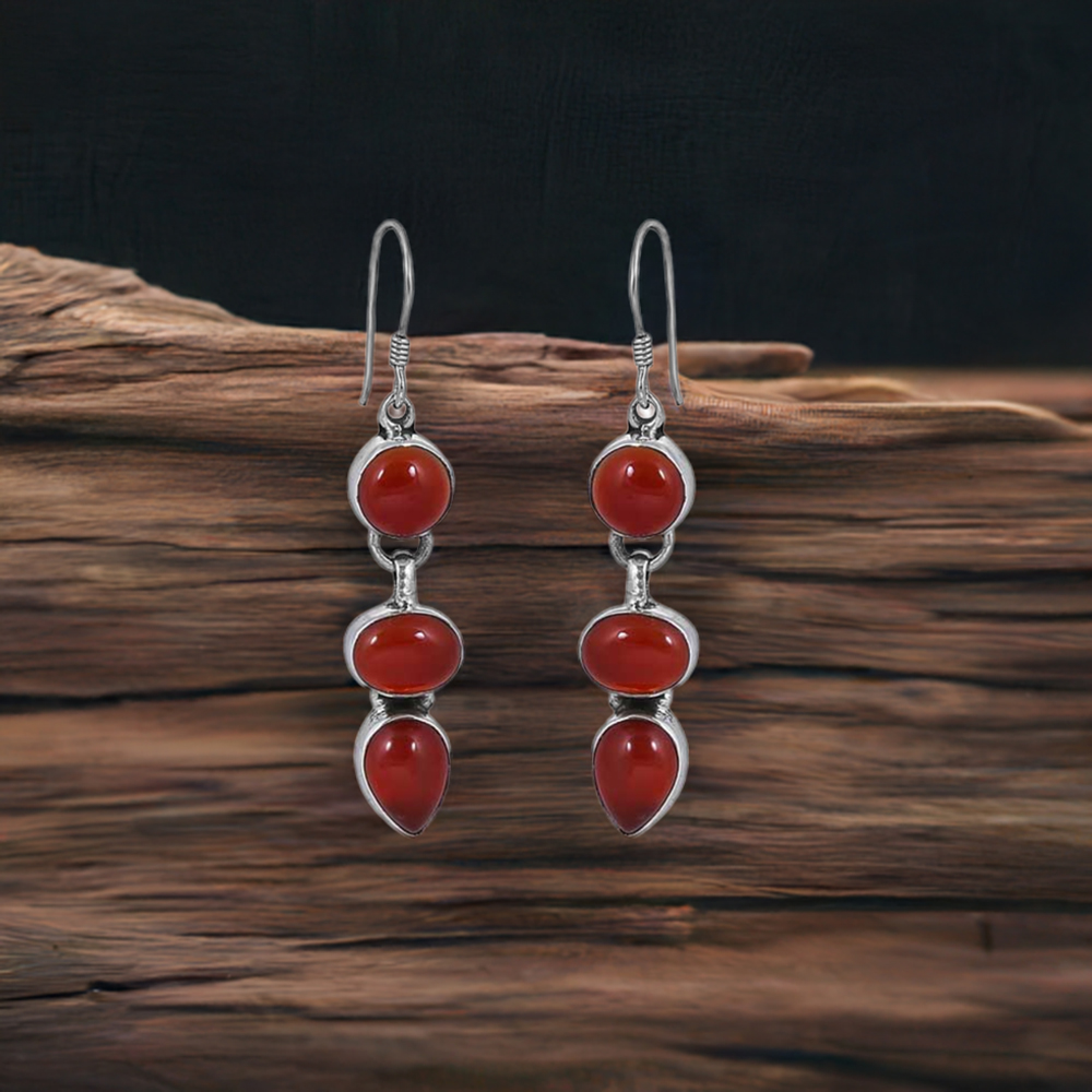 Carnelian Gemstone Dangle Earring In 925 Sterling Silver Jewelry 925SE32
