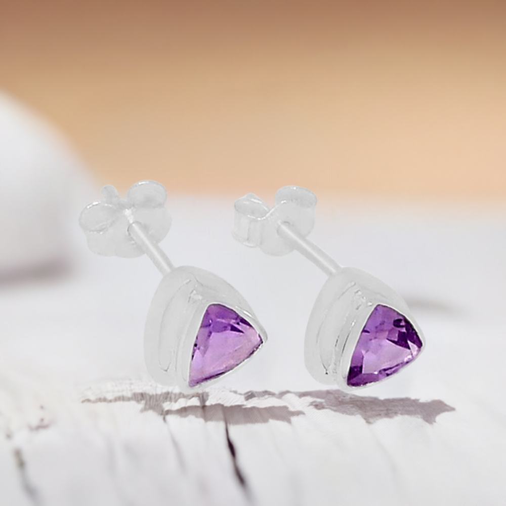 925 Sterling Silver Earrings In Natural Amethyst Gemstone 925SE320