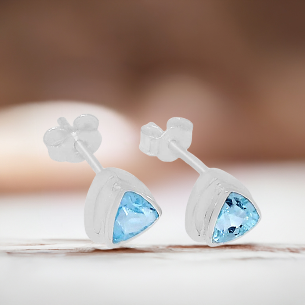 925 Sterling Silver Earrings In Semi Precious Blue Topaz Gemstone 925SE321