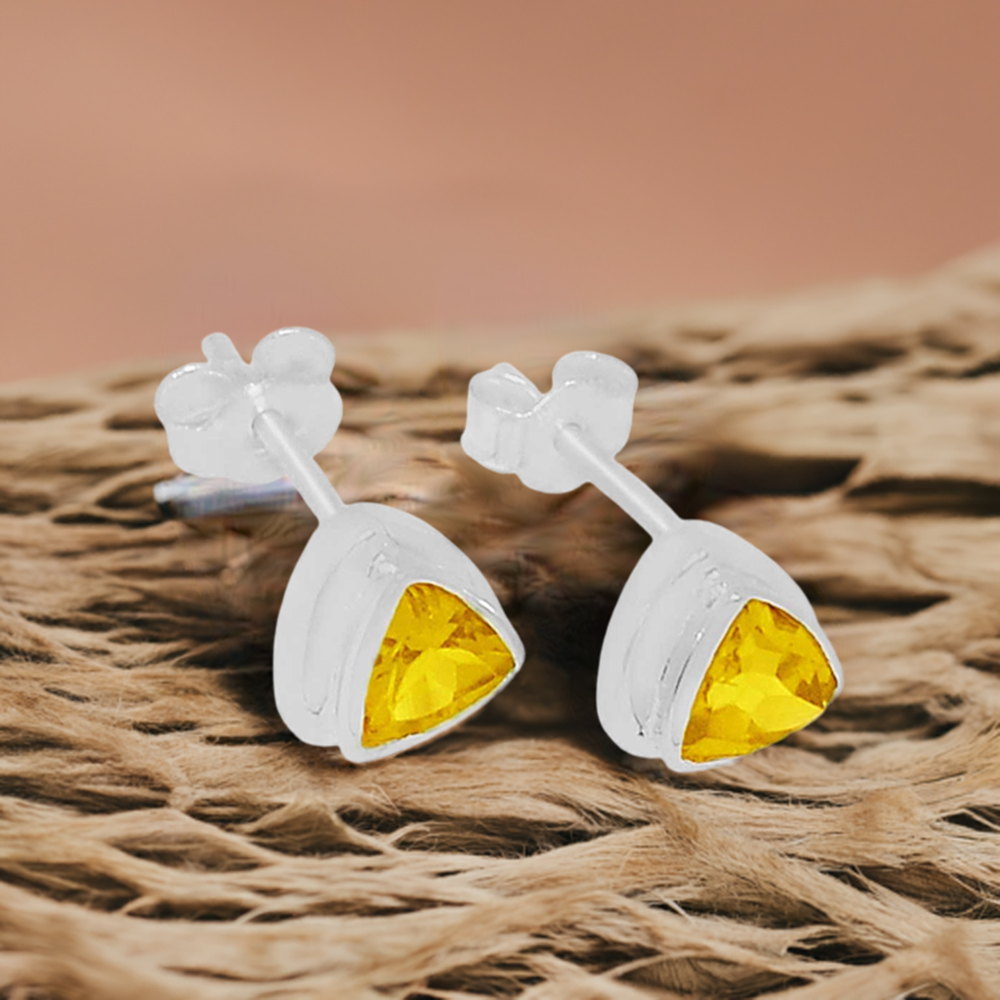 925 Sterling Silver Earrings In Genuine Citrine Gemstone 925SE322