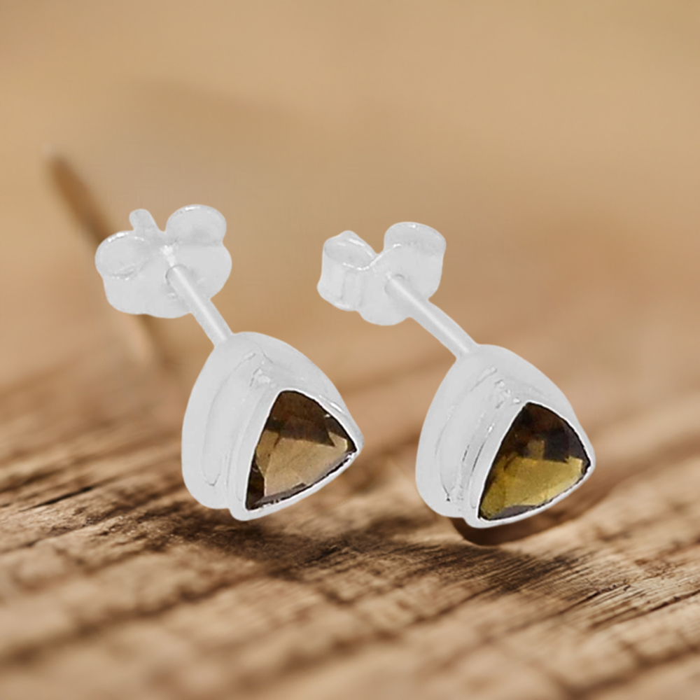 925 Sterling Silver Earrings In Genuine Smoky Quartz Gemstone 925SE325