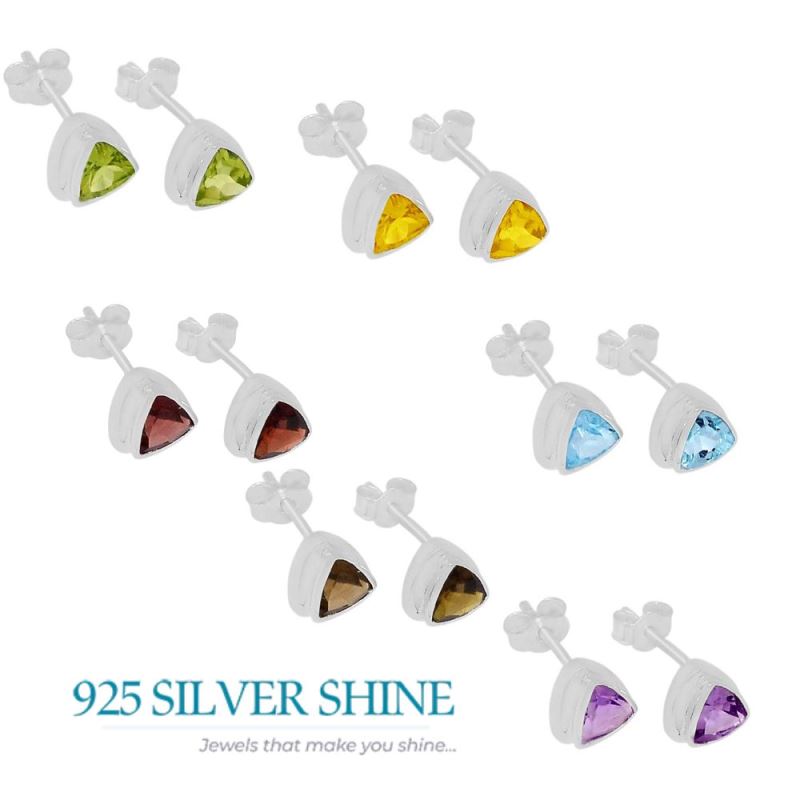 925 Sterling Silver Earrings In Genuine Smoky Quartz Gemstone 925SE325_1