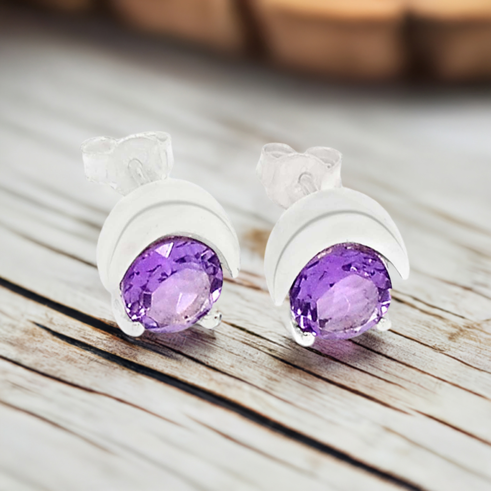 925 Sterling Silver Earrings In Natural Amethyst Gemstone 925SE326