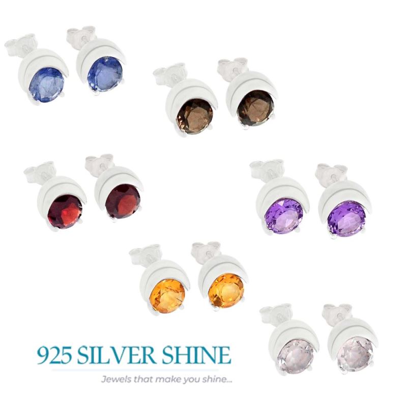 925 Sterling Silver Earrings In Natural Amethyst Gemstone 925SE326_1