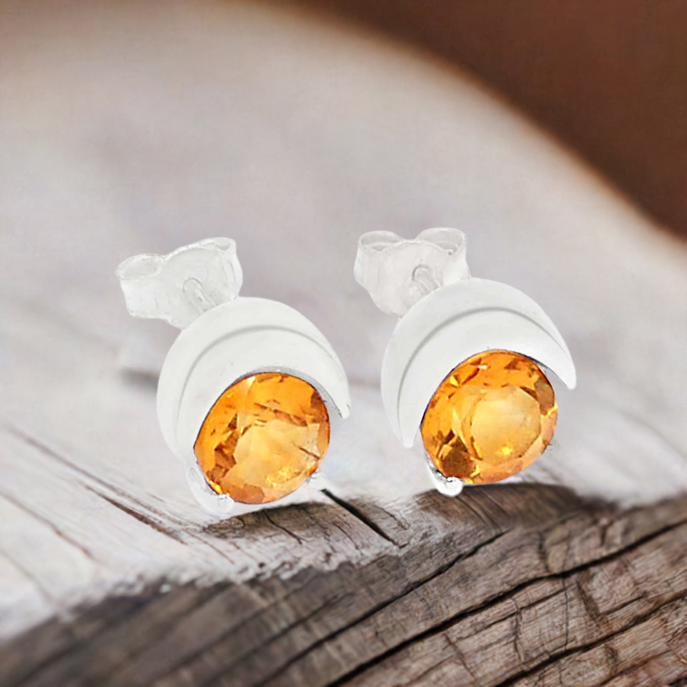 925 Sterling Silver Earrings In Semi Precious Citrine Gemstone 925SE327