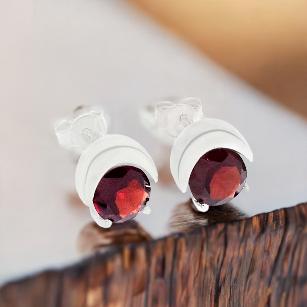 925 Sterling Silver Earrings In Genuine Garnet Gemstone 925SE328