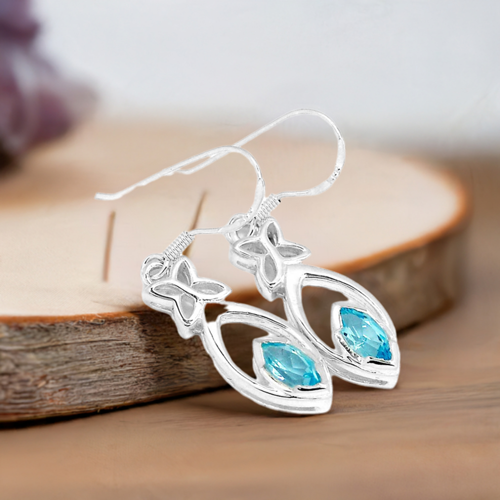 Semi Precious Blue Topaz Gemstone Earrings In 925 Sterling Silver Jewelry 925SE333