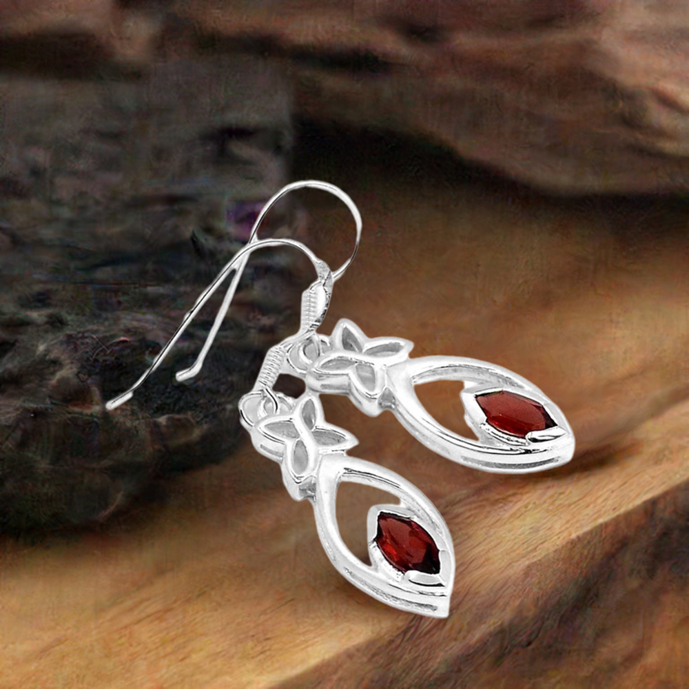Natural Garnet Gemstone Earrings In 925 Sterling Silver Jewelry 925SE335
