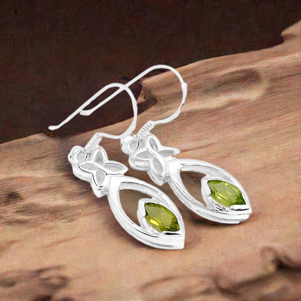 Genuine Peridot Gemstone Earrings In 925 Sterling Silver Jewelry 925SE337