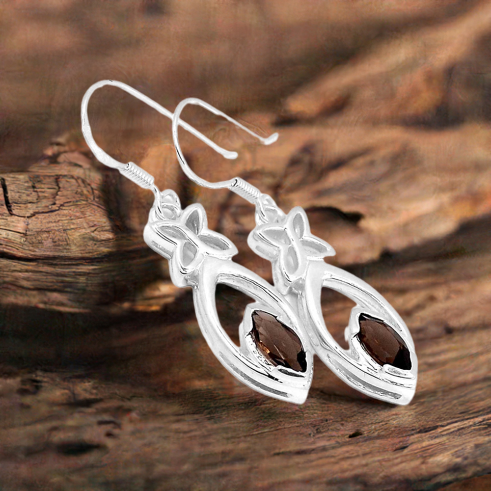 Natural Smoky Quartz Gemstone Earrings In 925 Sterling Silver Jewelry 925SE338