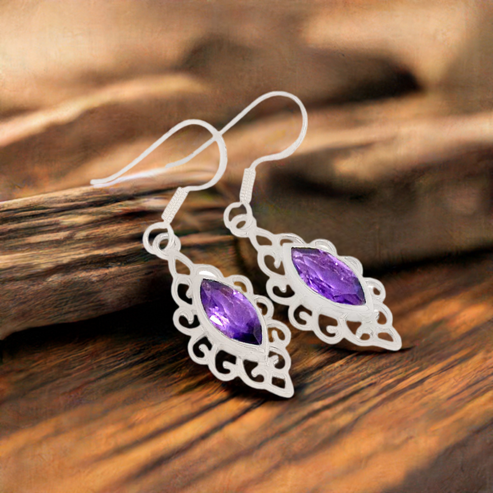 Genuine Amethyst Gemstone Earrings In 925 Sterling Silver Jewelry 925SE340