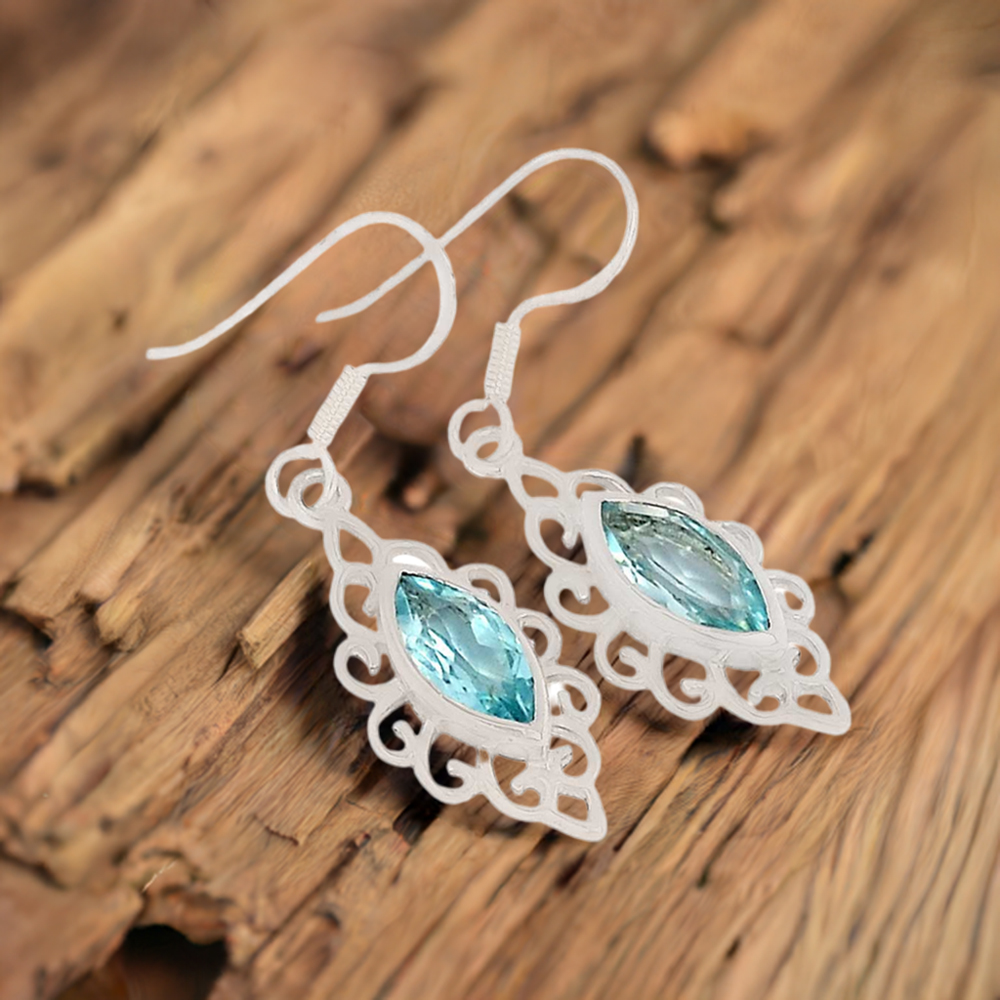 Natural Blue Topaz Gemstone Earrings In 925 Sterling Silver Jewelry 925SE341