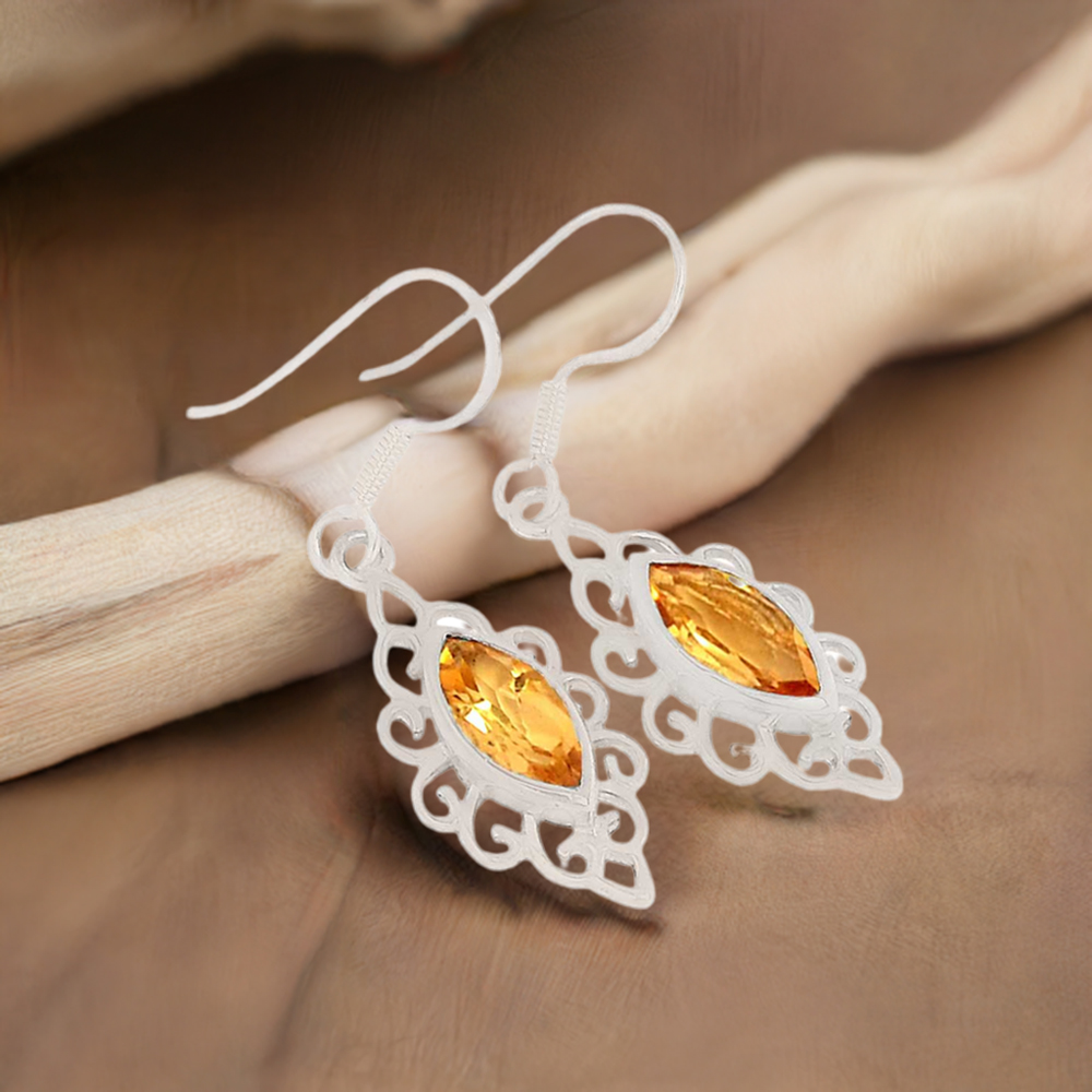 Semi Precious Citrine Gemstone Earrings In 925 Sterling Silver Jewelry 925SE342