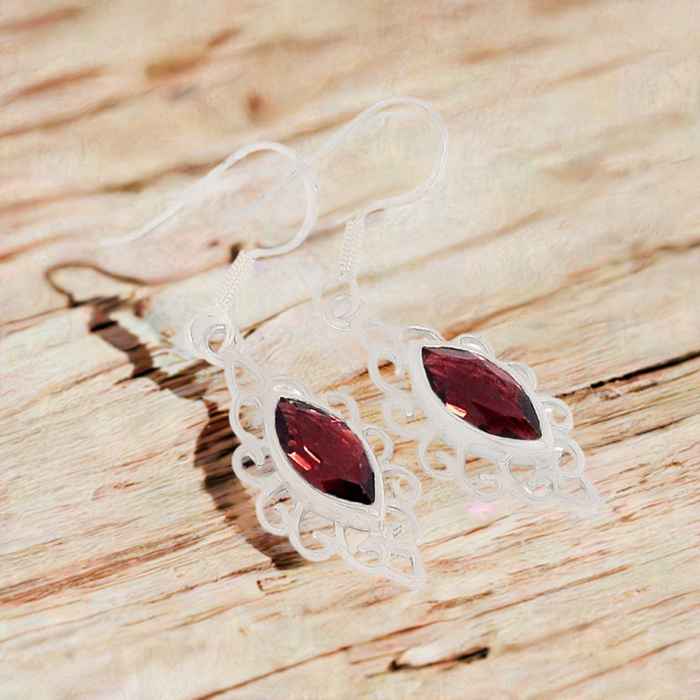 Genuine Garnet Gemstone Earrings In 925 Sterling Silver Jewelry 925SE343