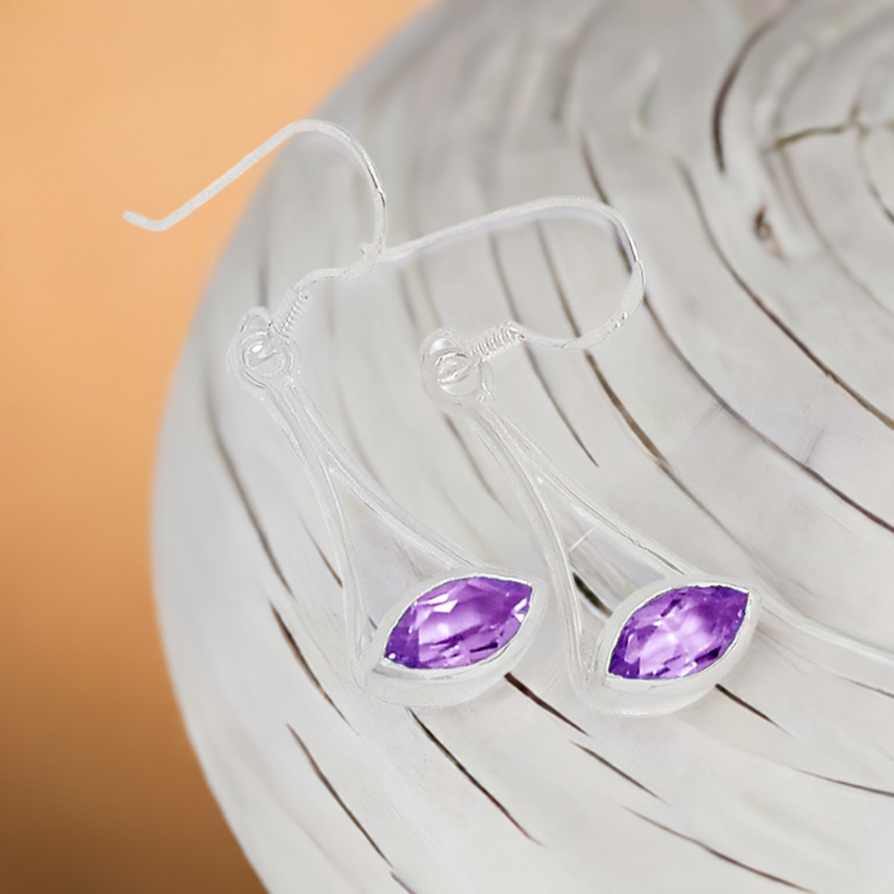 925 Sterling Silver Earrings In Amethyst Gemstone Jewelry 925SE346