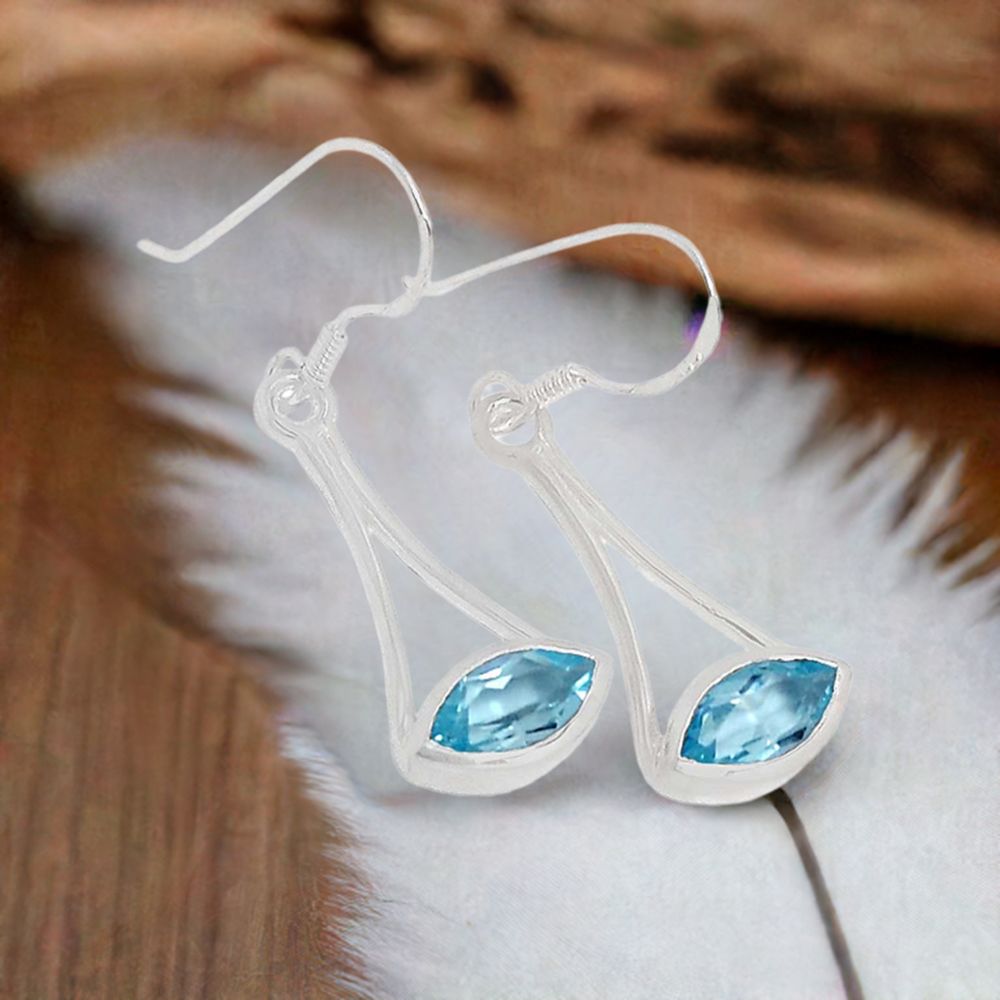 925 Sterling Silver Handmade Earrings In Blue Topaz Gemstone Jewelry 925SE347